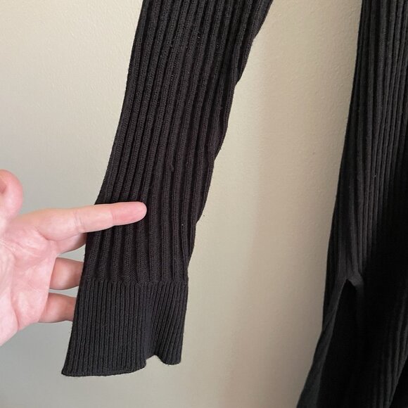 LINE The Label Women XS Black Ribbed Knit Side Slits V-Neck Long Duster Cardigan - Picture 5 of 11